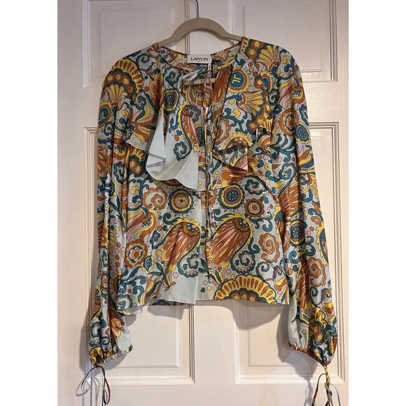 LANVIN Paris Women's 100% Silk Blouse Size 38 sheer whimsical fairy forest - Picture 1 of 8
